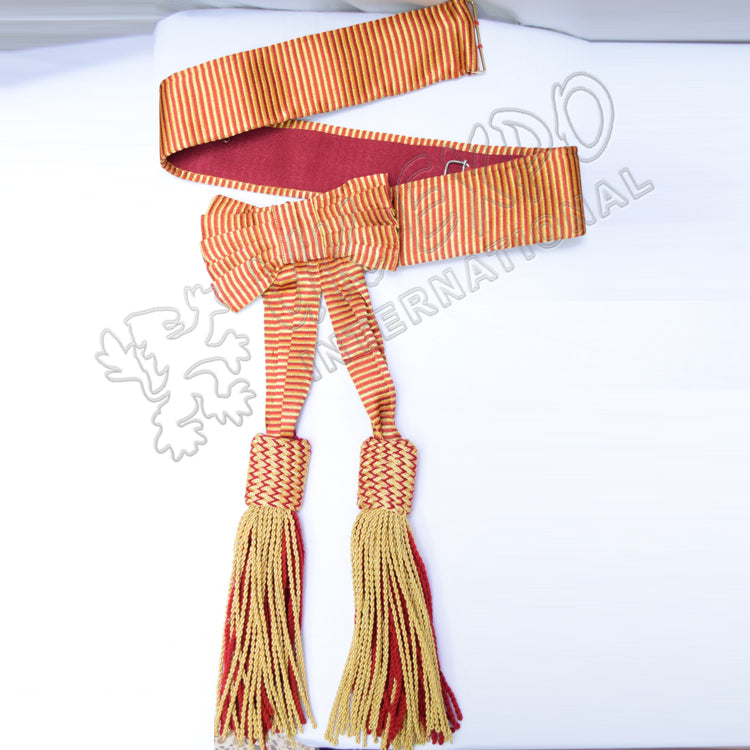 Gold & Red Bullion Bow Buckle Closure Ceremonial Military Sash