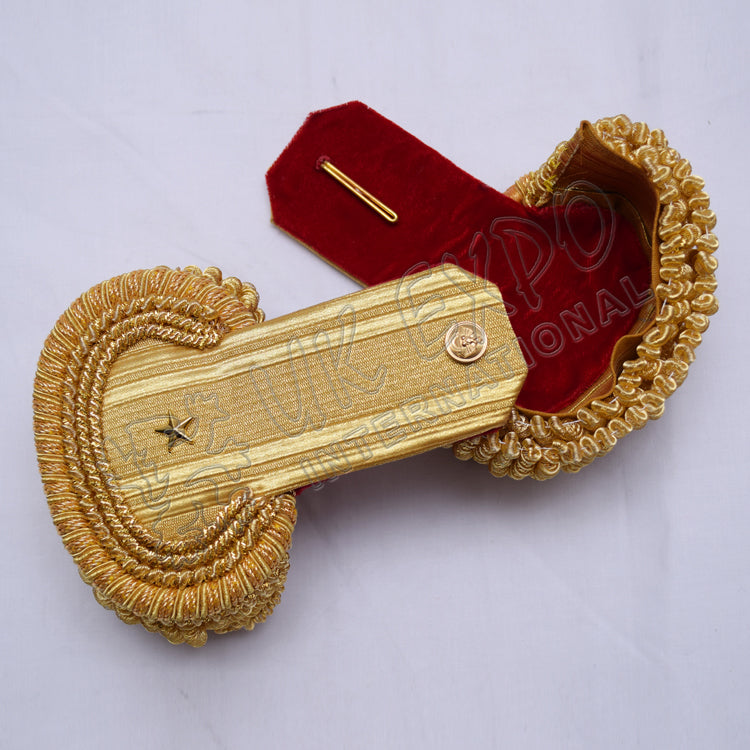 Brass Bullion Epaulettes Pair Star Military Shoulder Boards