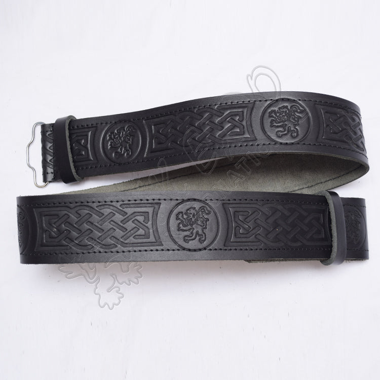 Rampart lion Belt with Scottish Celtic Embossed Leather Belt