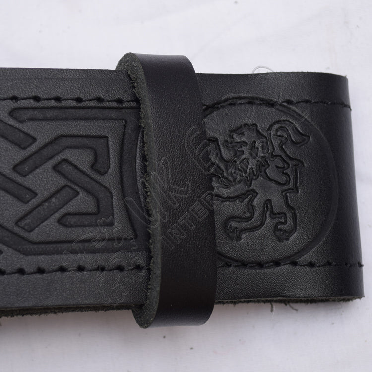 Rampart lion Belt with Scottish Celtic Embossed Leather Belt