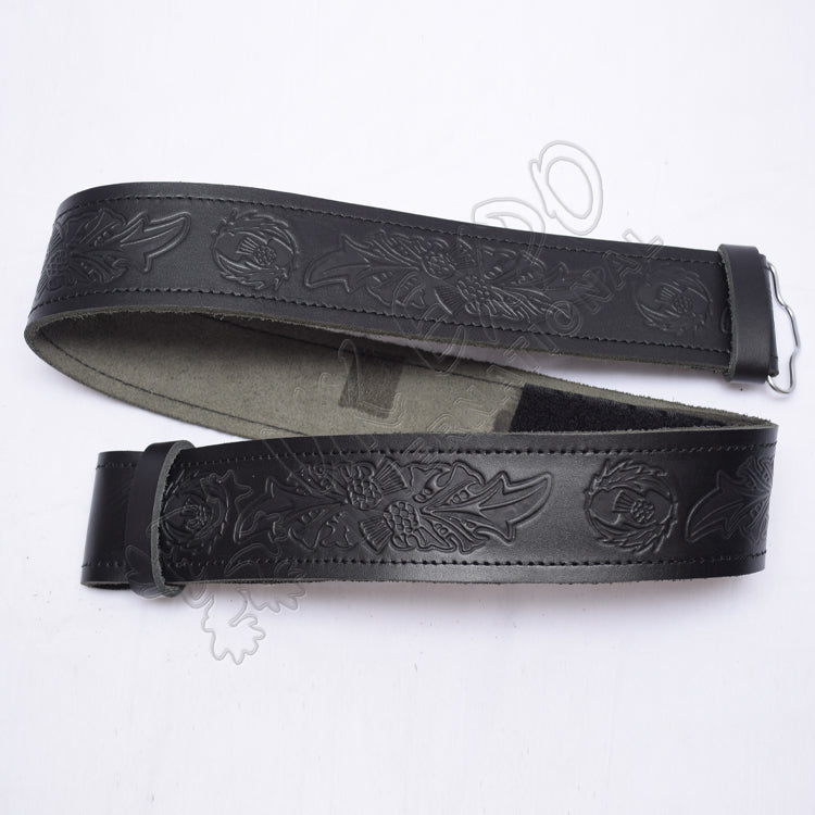 Scottish Leaf And Flower Embossed Leather Belt