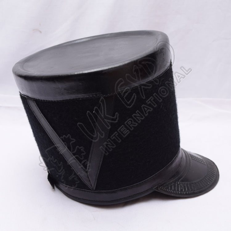 Black Leather Shako Hat Black Thread Military Hat