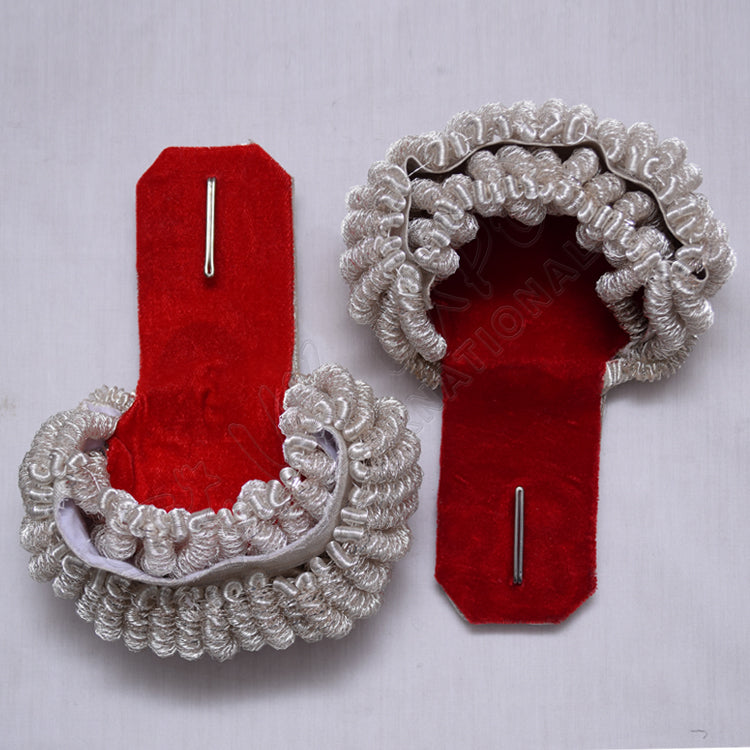 Silver Red Braid Epaulettes Pair Silver Bullion Fringe Military Shoulder Boards