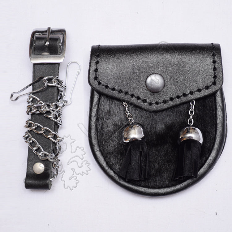 Goat Skin Black Leather Baby Sporran Set