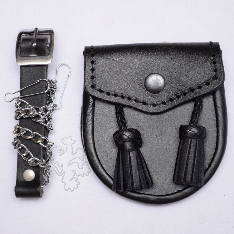 Goat Skin Black Leather Baby Sporran Set