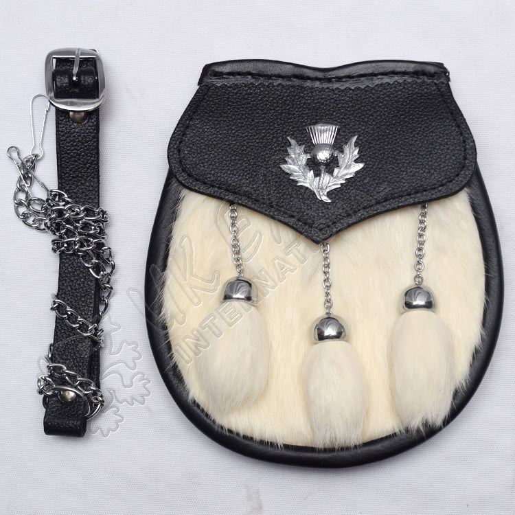 White Fur Black Leather Family Pack Sporrans