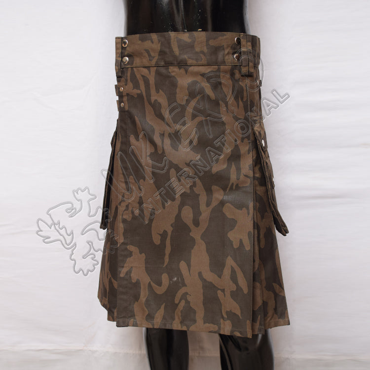 Show Men Brown Camouflage Utility Kilt