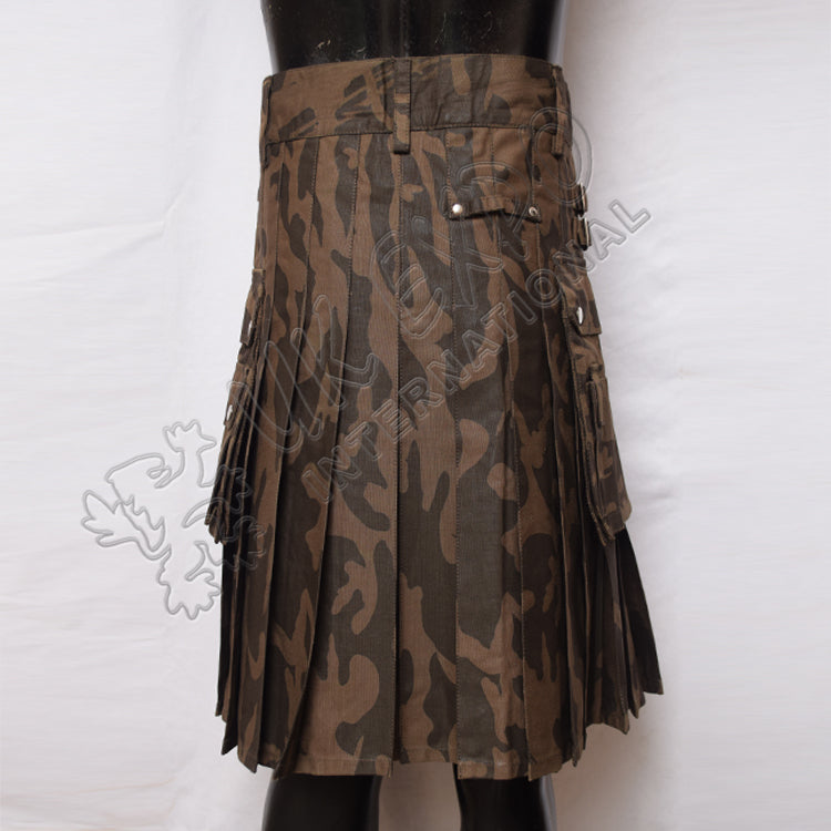 Show Men Brown Camouflage Utility Kilt