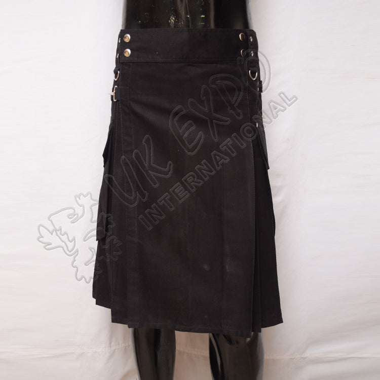 Gents Casual Black Utility Kilt