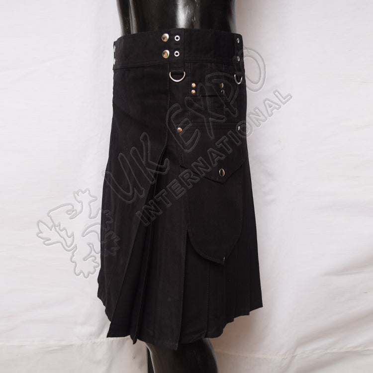 Gents Casual Black Utility Kilt