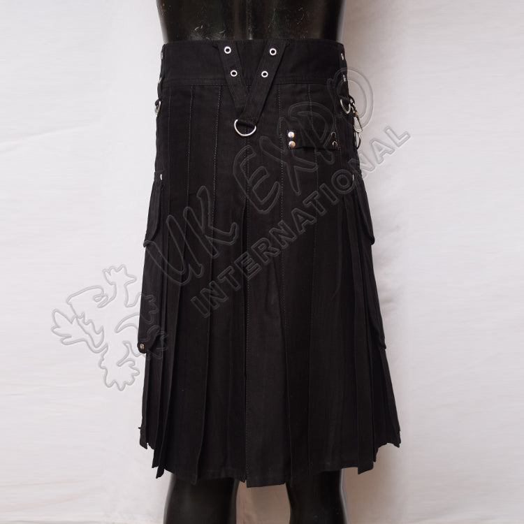 Gents Casual Black Utility Kilt