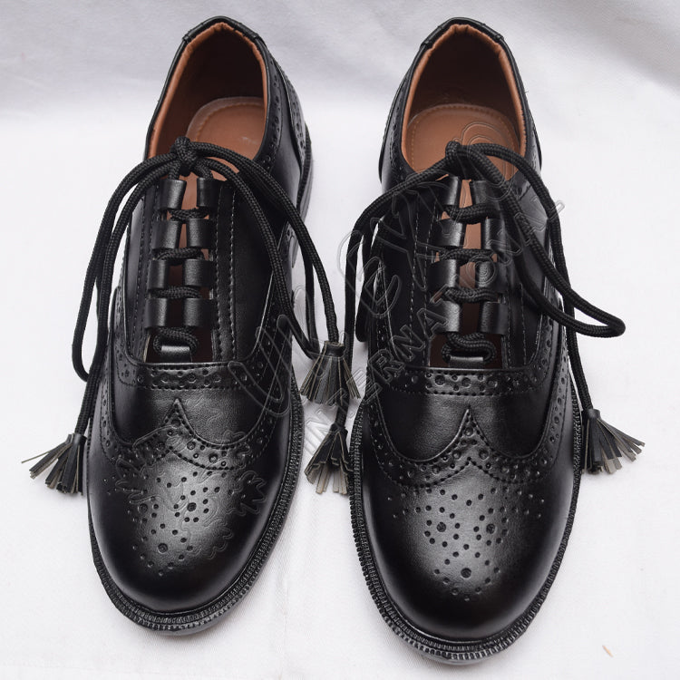 Black Ghillie Brogues PVC Dull Upper With Rubber Sole