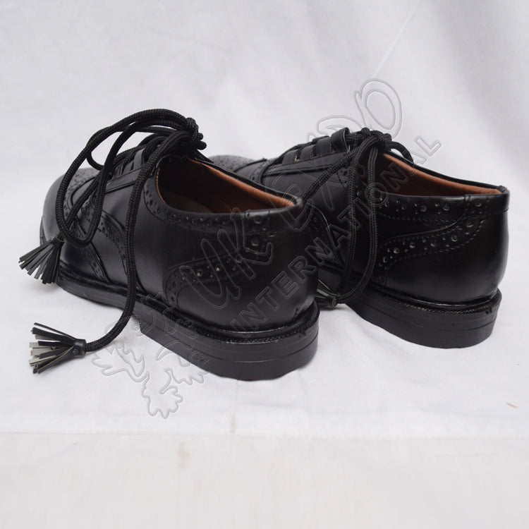 Black Ghillie Brogues PVC Dull Upper With Rubber Sole