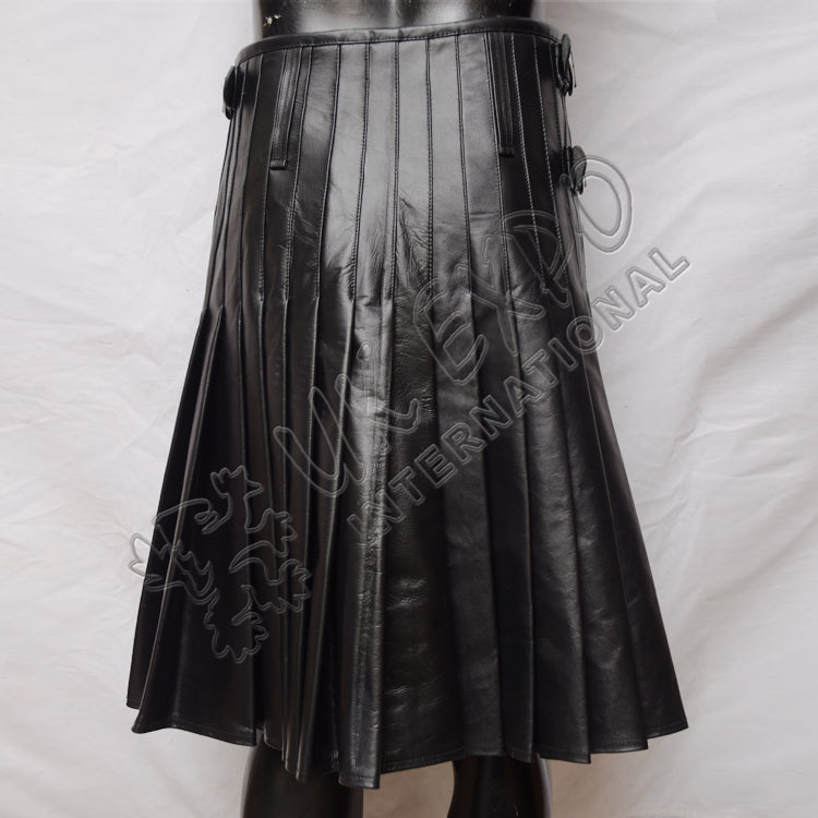 Fire Flame Black Leather Utility Kilt