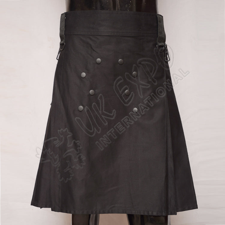 Black Color Sports Casual Cargo Style Utility Kilt