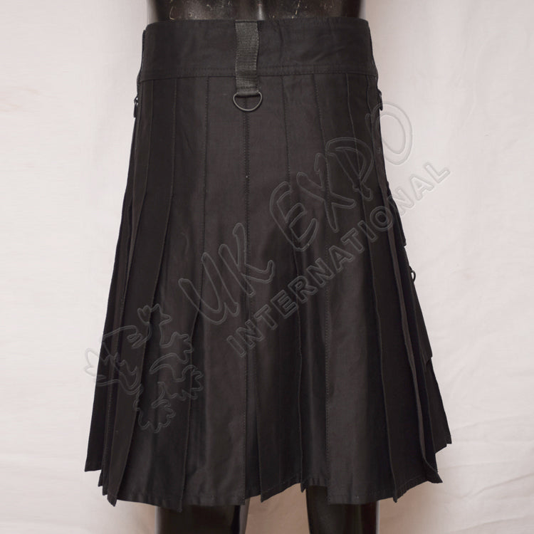 Black Color Sports Casual Cargo Style Utility Kilt