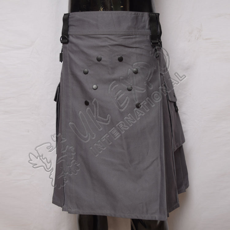 Grey Cotton Casual Sports Utility Kilt