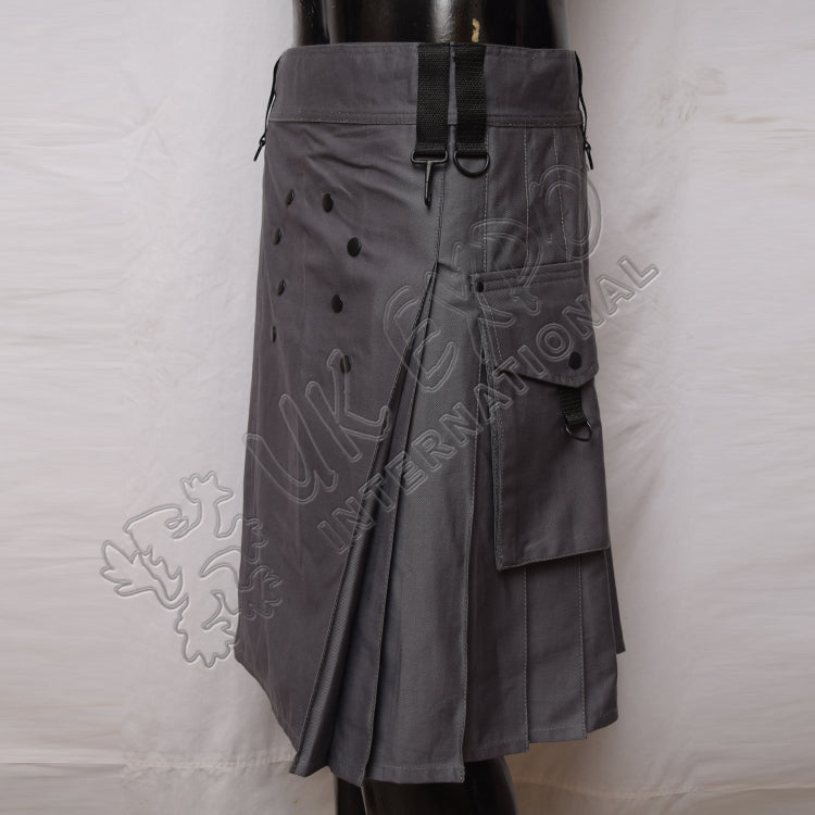 Grey Cotton Casual Sports Utility Kilt