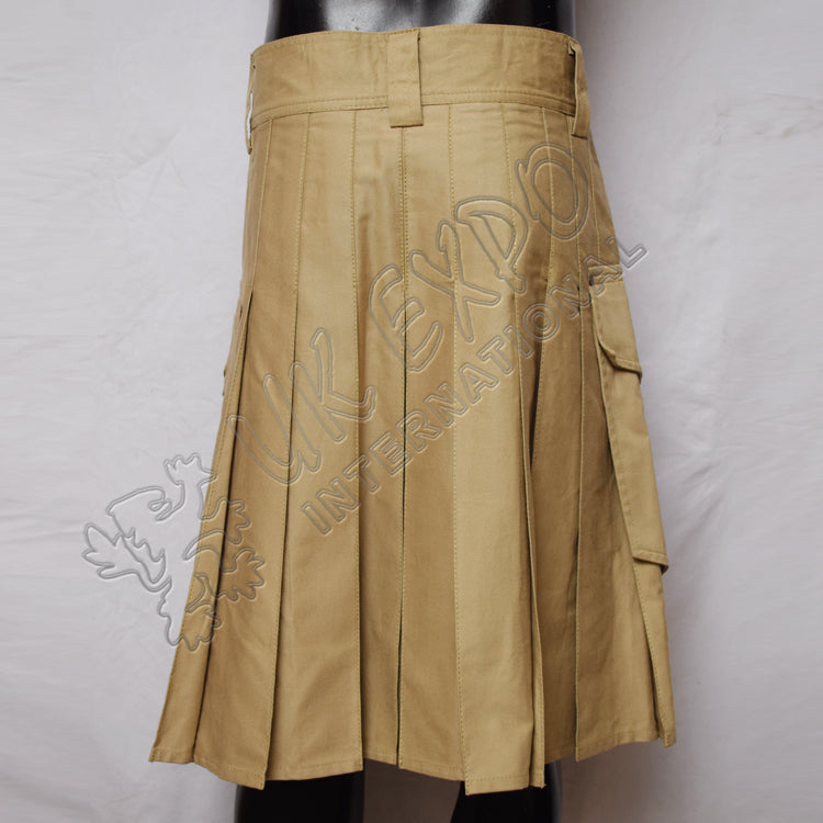 Men Khaki Utility Kilt