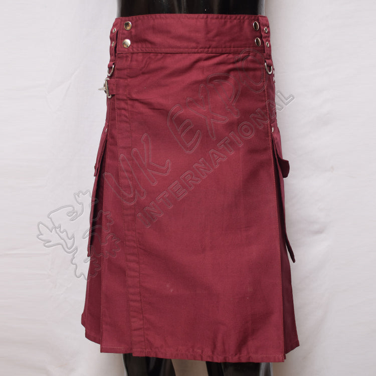 Round Pockets Maroon Color Utility Kilt