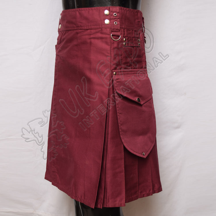 Round Pockets Maroon Color Utility Kilt