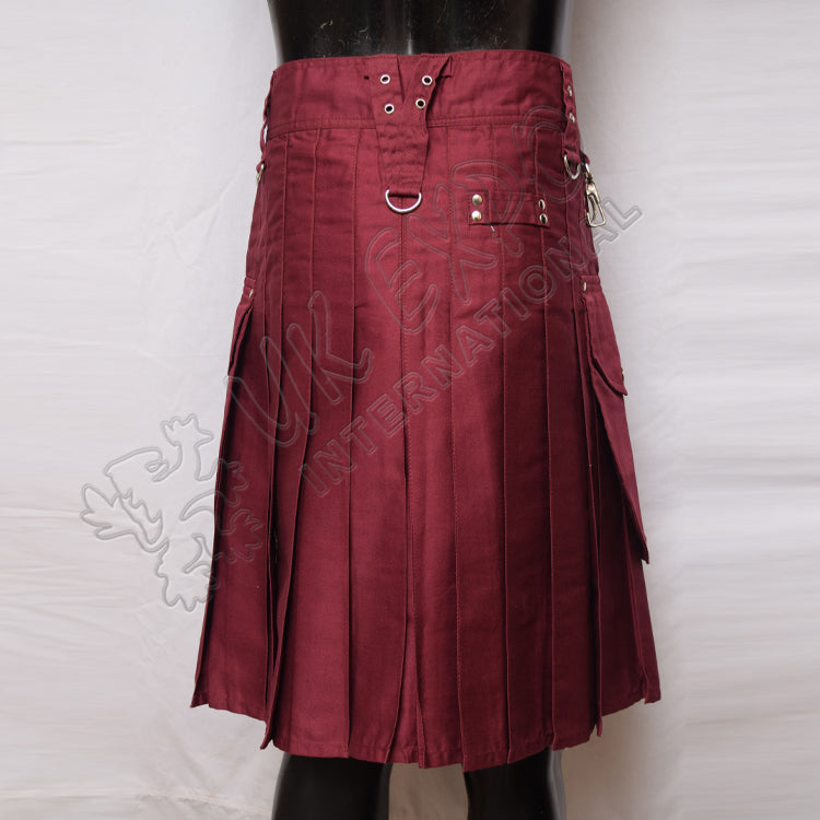 Round Pockets Maroon Color Utility Kilt