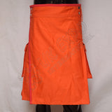 Men's Orange Color Cargo Style Utility Kilt