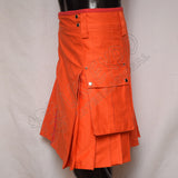 Men's Orange Color Cargo Style Utility Kilt