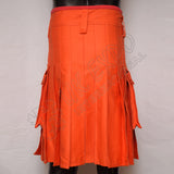 Men's Orange Color Cargo Style Utility Kilt