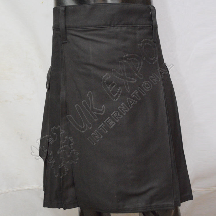 Black Color Plain Utility Kilt