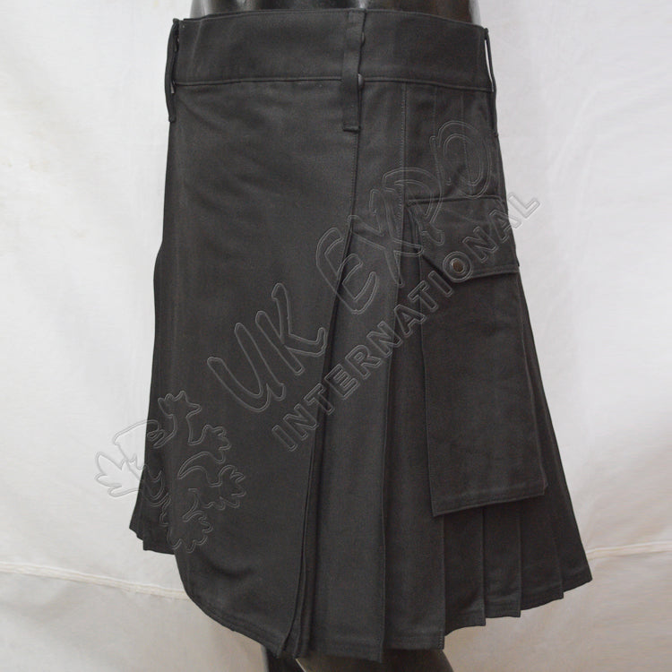 Black Color Plain Utility Kilt