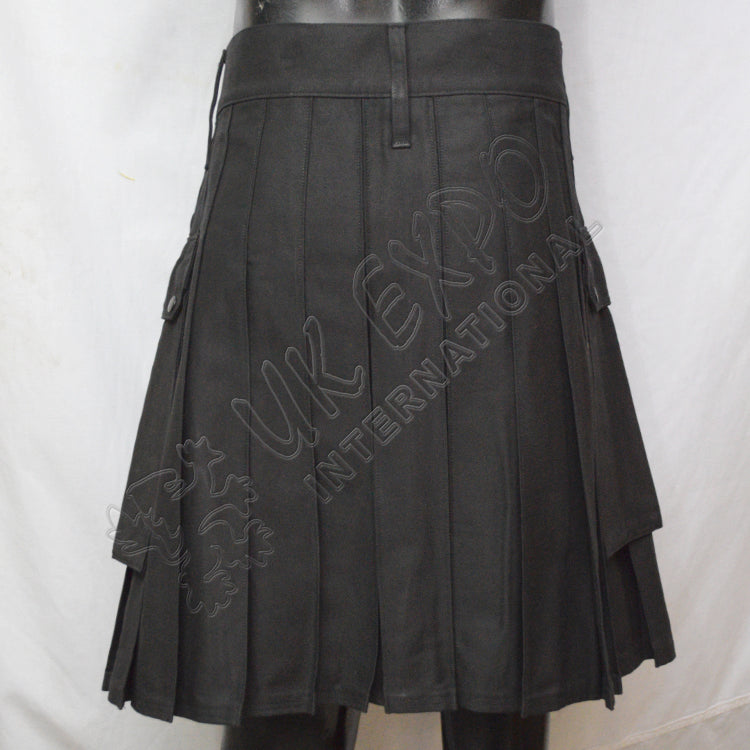 Black Color Plain Utility Kilt