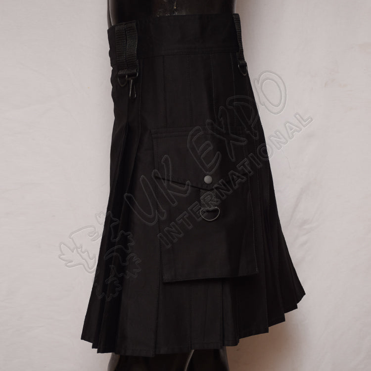 Black Color Sports Casual Utility Kilt