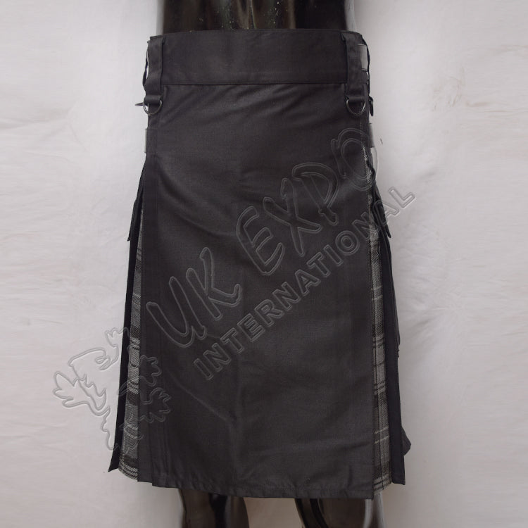 Decent Black Hybrid With Black Charcoal Gray Tartan Utility Kilt