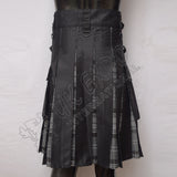 Decent Black Hybrid With Black Charcoal Gray Tartan Utility Kilt