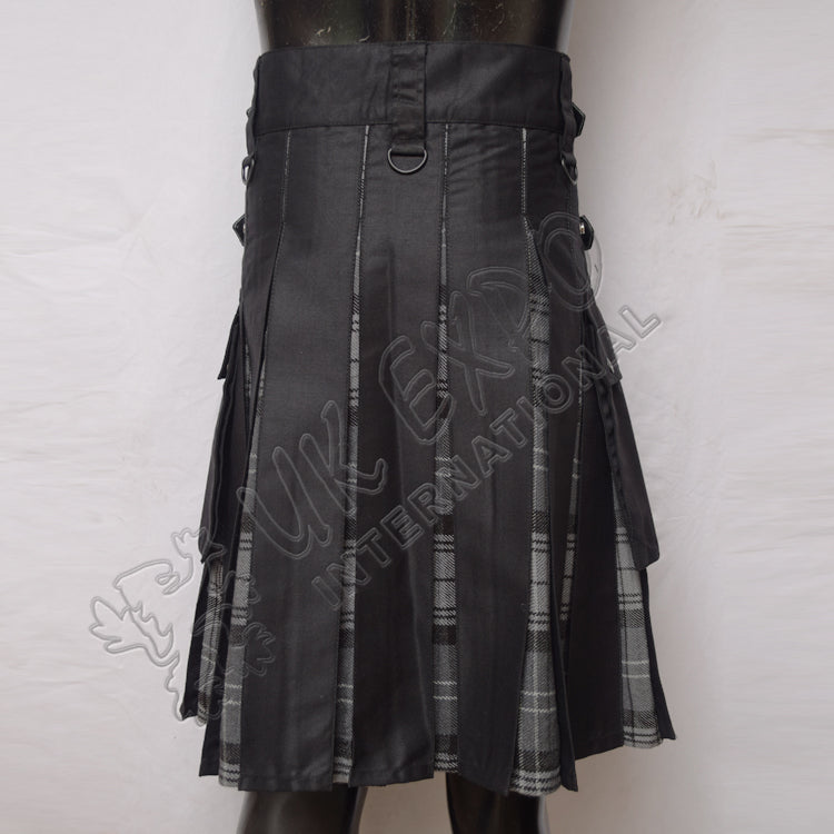 Decent Black Hybrid With Black Charcoal Gray Tartan Utility Kilt