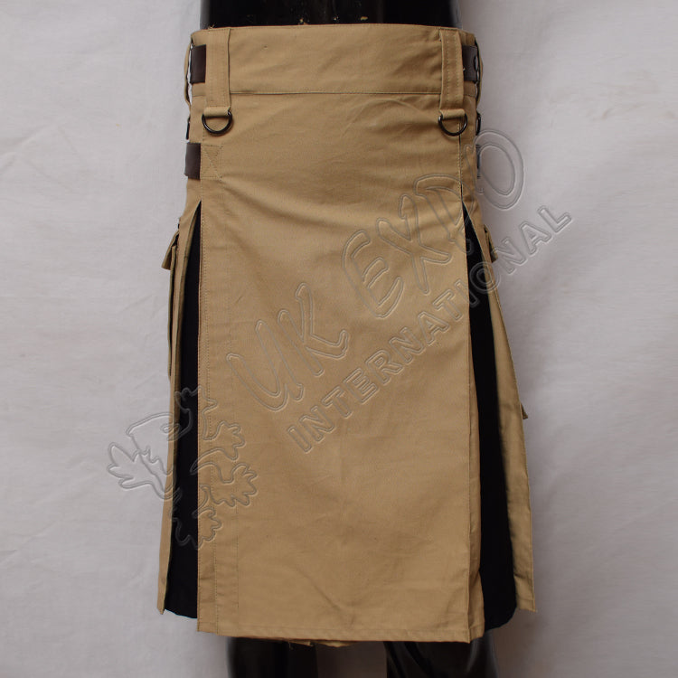 Khaki With Black Hybrid Utility Kilt
