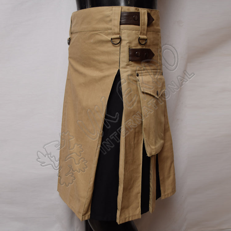 Khaki With Black Hybrid Utility Kilt