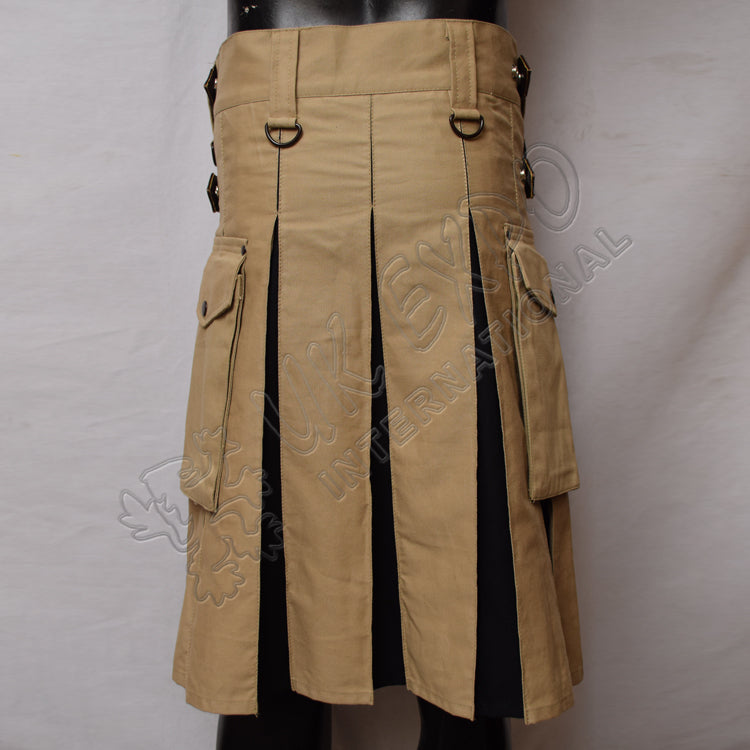Khaki With Black Hybrid Utility Kilt