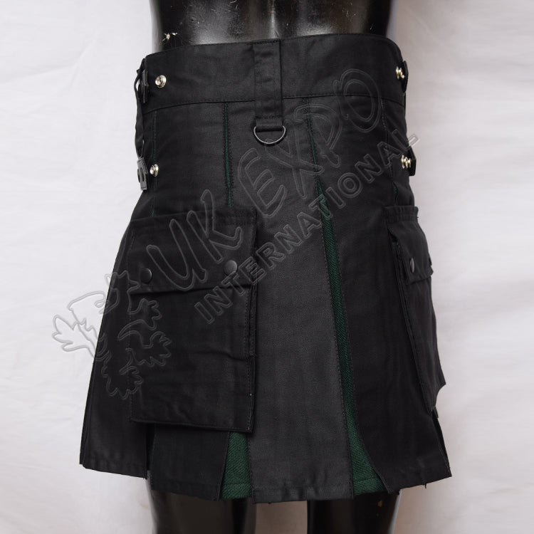 Black & Dark Green Ladies Hybrid Utility Kilt