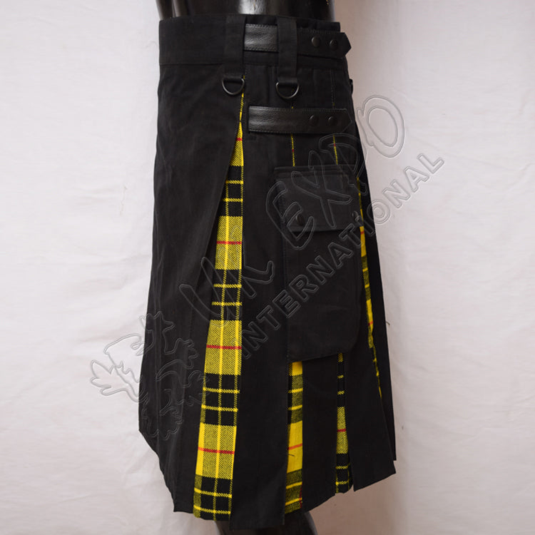 Black Cotton Hybrid Macleod Tartan Utility Kilt