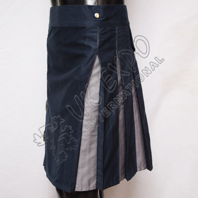 Navy Blue With Grey Hybrid Utility Kilt