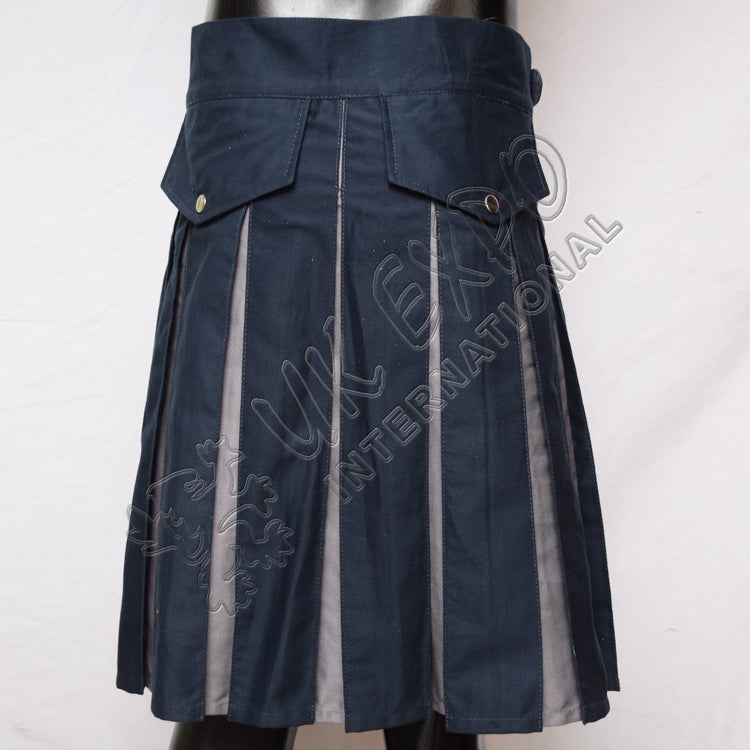 Navy Blue With Grey Hybrid Utility Kilt