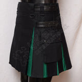 Black And Green Ladies Hybrid Kilt With Pockets