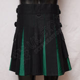 Black And Green Ladies Hybrid Kilt With Pockets