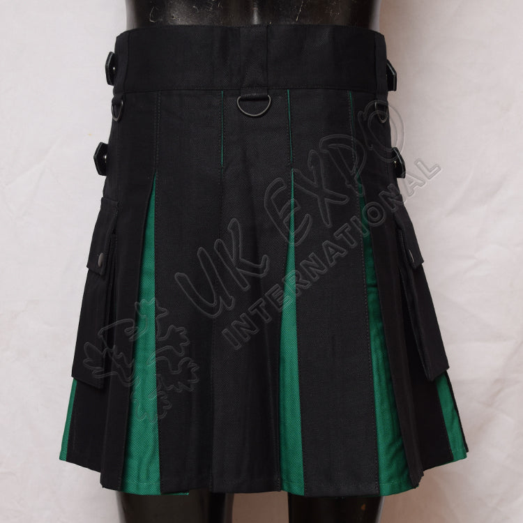 Black And Green Ladies Hybrid Kilt With Pockets