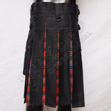 Black Cotton With Macpherson Tartan Hybrid Utility Kilt