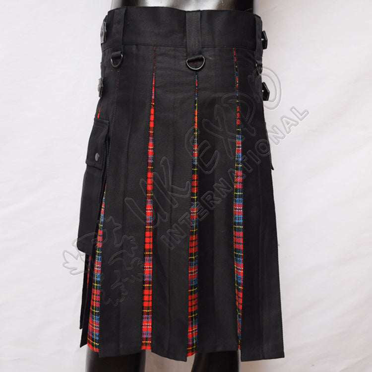 Black Cotton With Macpherson Tartan Hybrid Utility Kilt