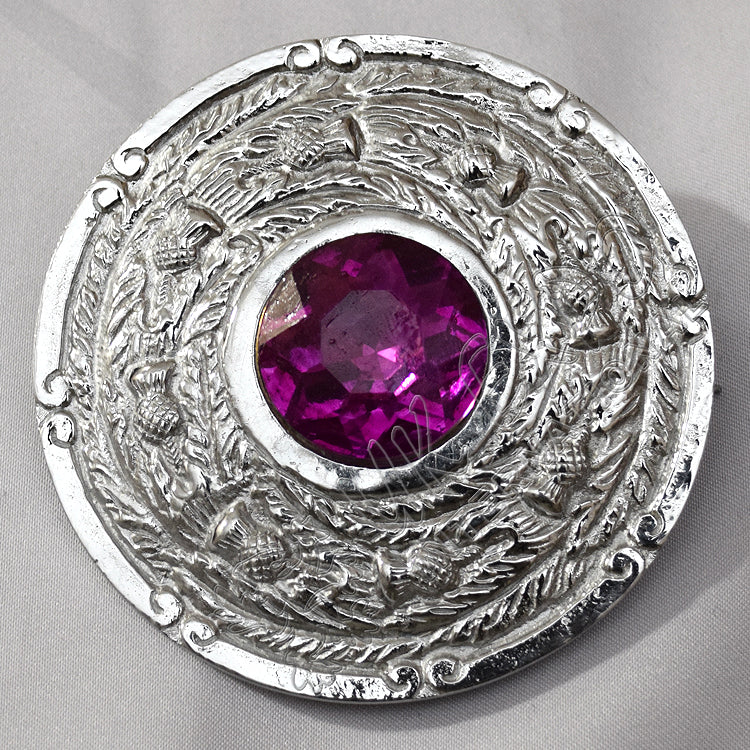 Red Stone Thistle Plaid Brooch