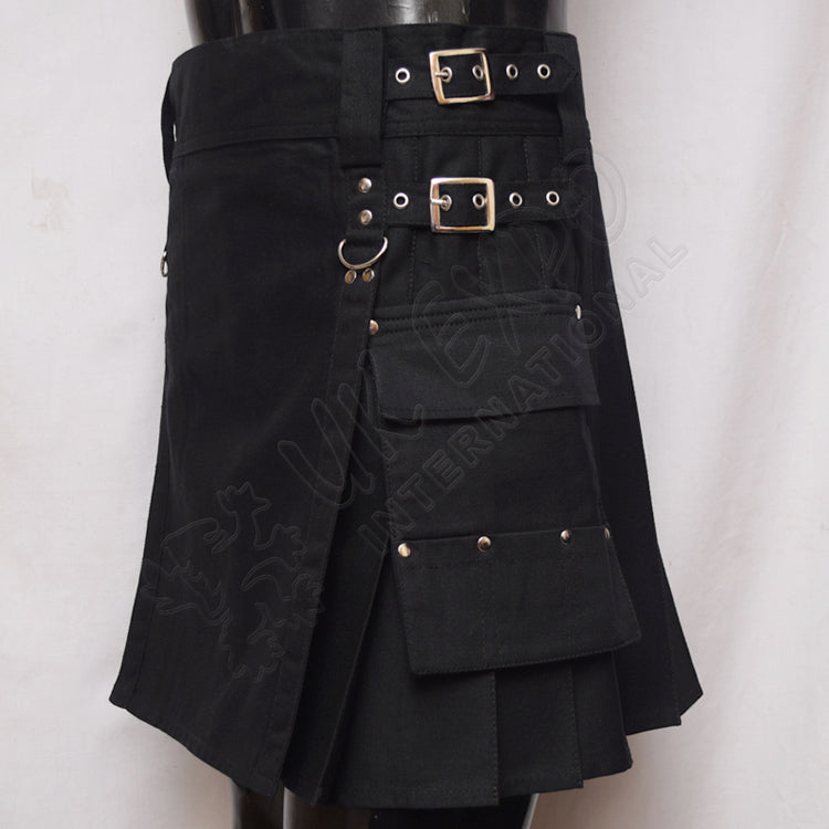 Women Black Utility Kilt 3 Straps